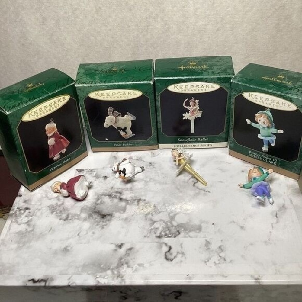 Hallmark Keepsake Miniature Ornament Lot 4pc Victorian Skater Polar Buddies 90s